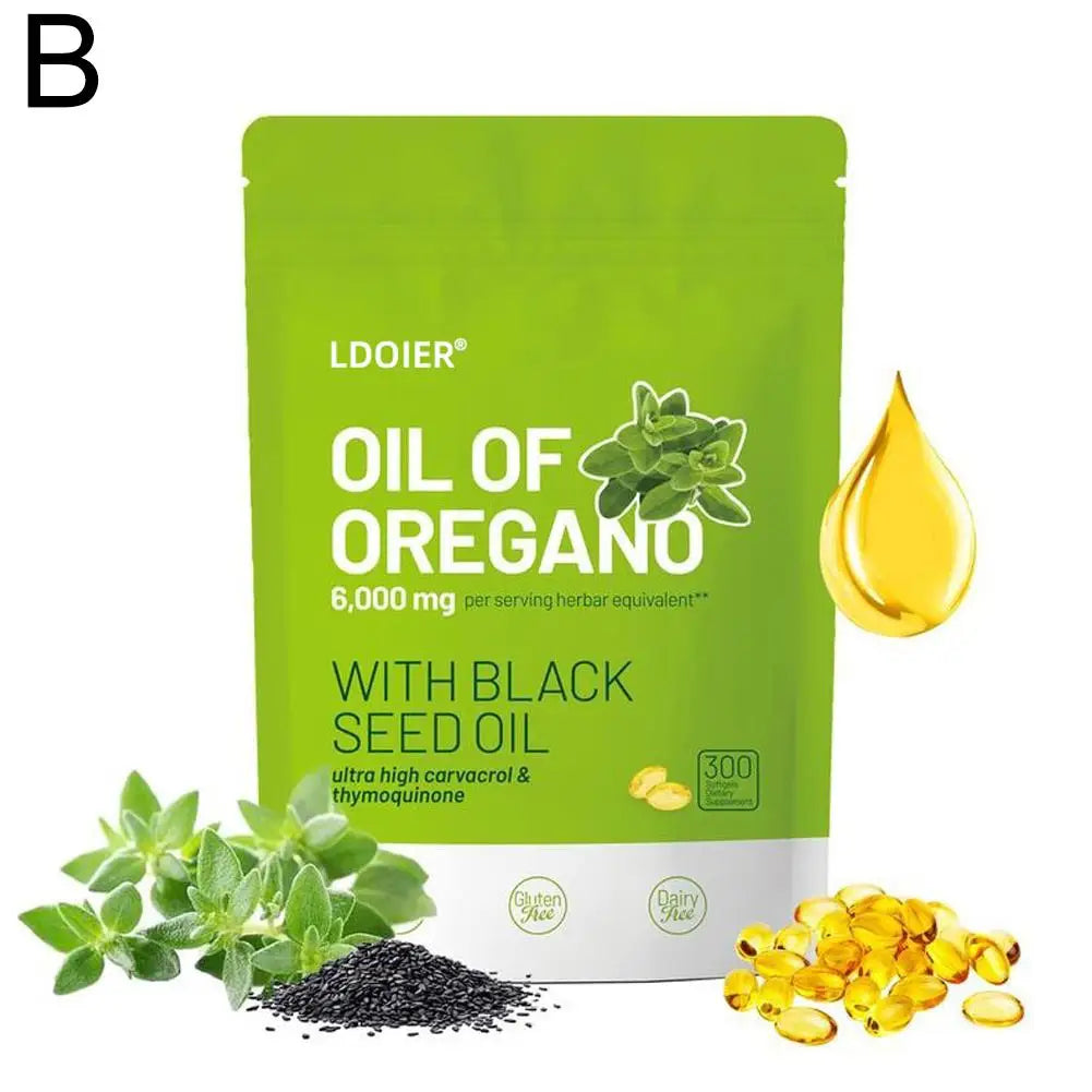 Oil of Oregano with Black Seed Oil Softgel Capsules Antioxidant & Immune Support Enhance Respiratory Health 300Pcs/Bag