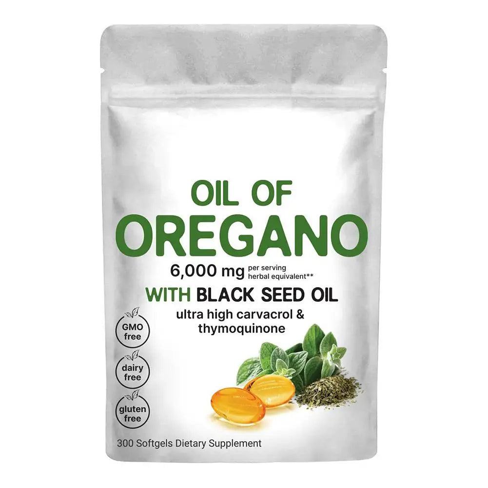 Oil of Oregano with Black Seed Oil Softgel Capsules Antioxidant & Immune Support Enhance Respiratory Health 300Pcs/Bag