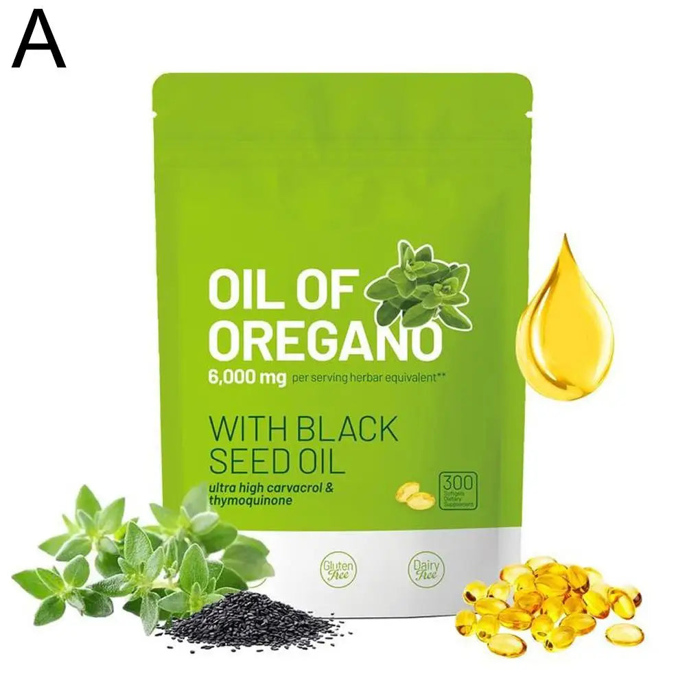 Oil of Oregano with Black Seed Oil Softgel Capsules Antioxidant & Immune Support Enhance Respiratory Health 300Pcs/Bag