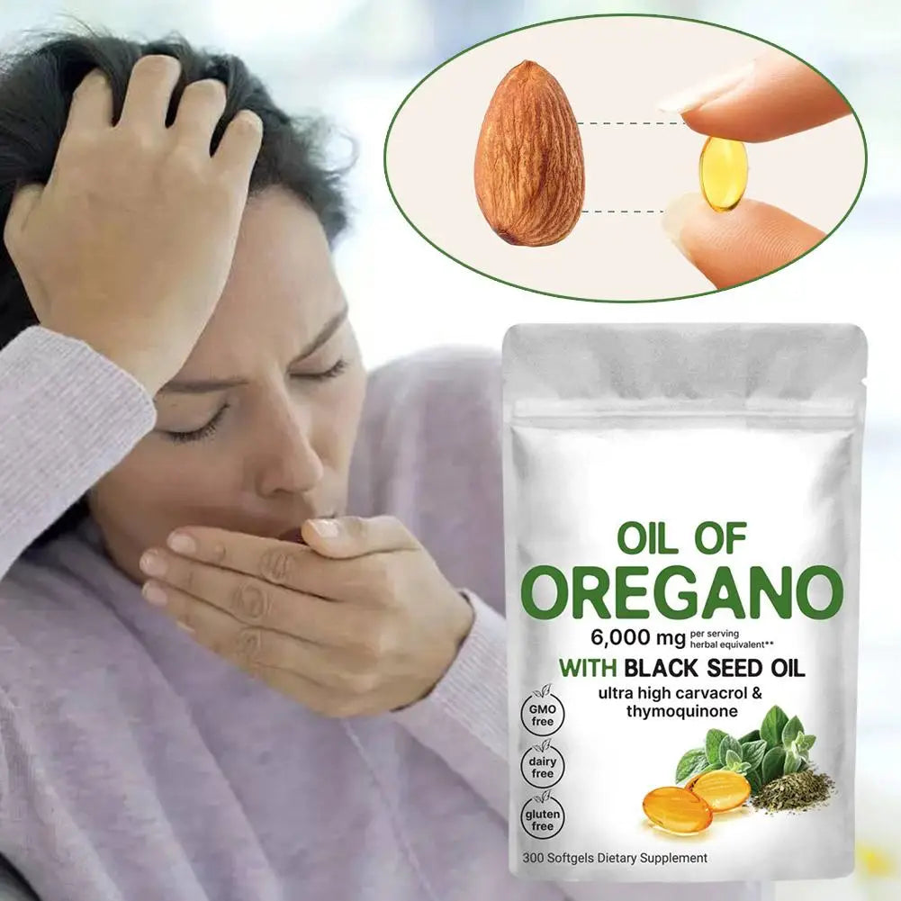 Oil of Oregano with Black Seed Oil Softgel Capsules Antioxidant & Immune Support Enhance Respiratory Health 300Pcs/Bag