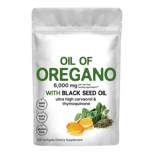 Oil of Oregano with Black Seed Oil Softgel Capsules Antioxidant & Immune Support Enhance Respiratory Health 300Pcs/Bag