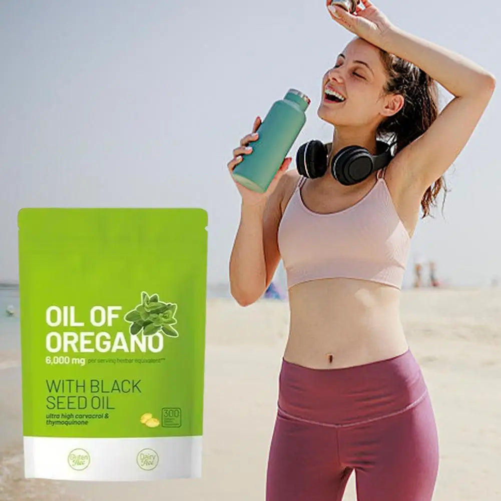 Oil of Oregano with Black Seed Oil Softgel Capsules Antioxidant & Immune Support Enhance Respiratory Health 300Pcs/Bag