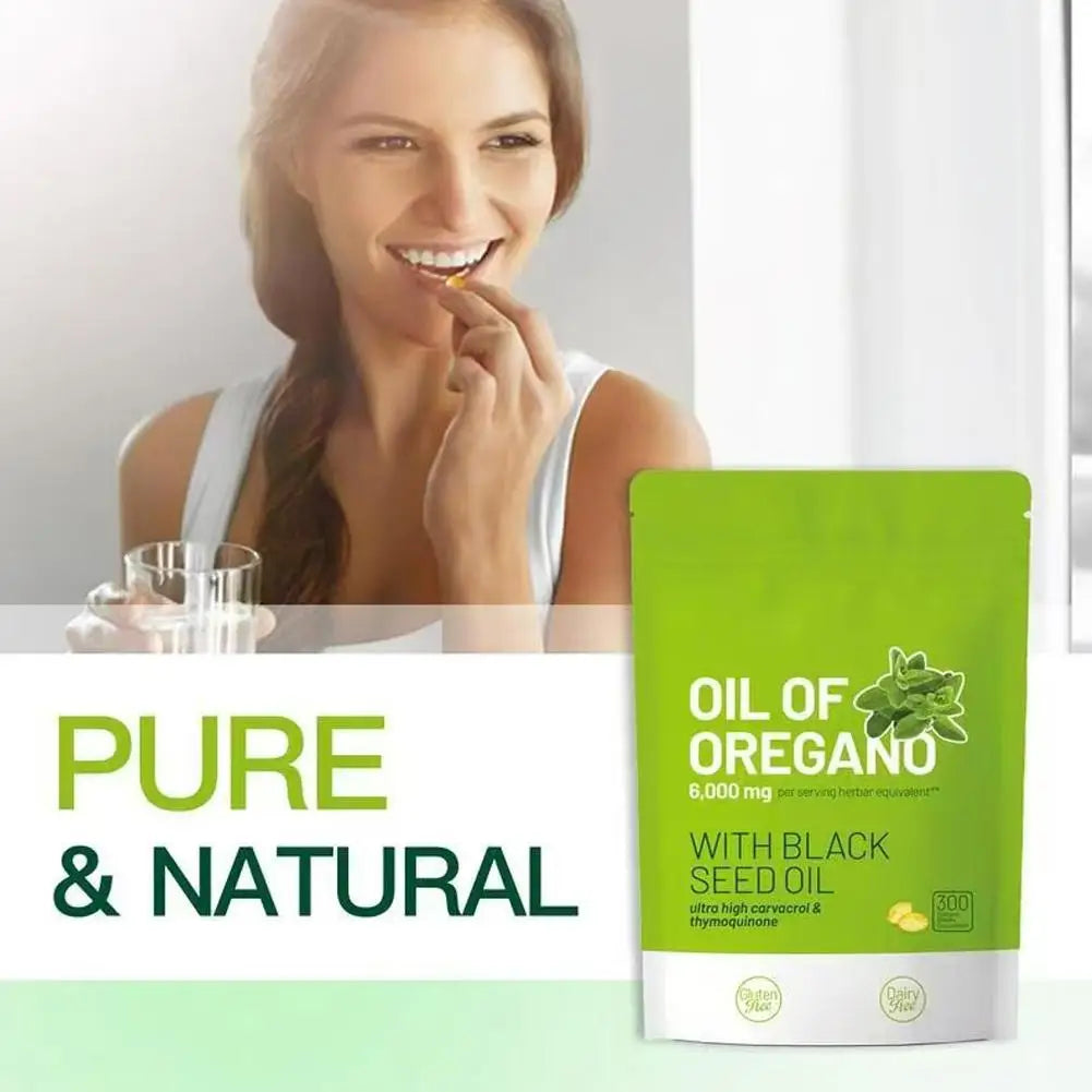 Oil of Oregano with Black Seed Oil Softgel Capsules Antioxidant & Immune Support Enhance Respiratory Health 300Pcs/Bag